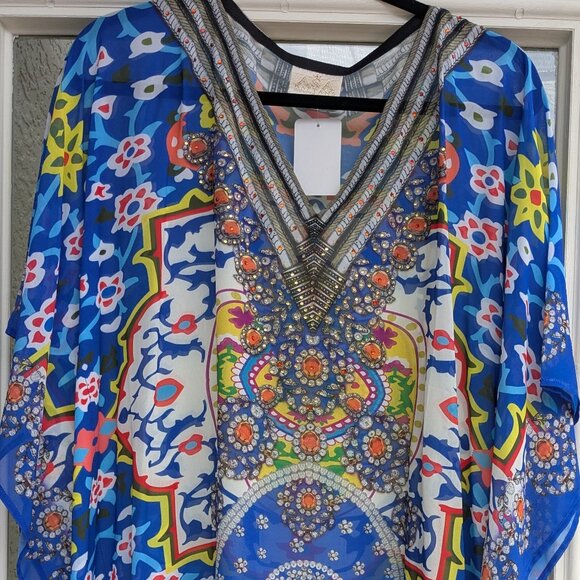 ASA Kaftan Blue Abstract Embellished NEW Sz M - Picture 2 of 4